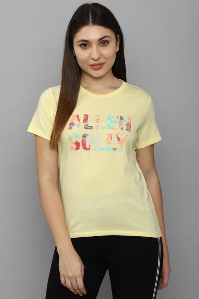 women typography round neck pure cotton yellow t-shirt