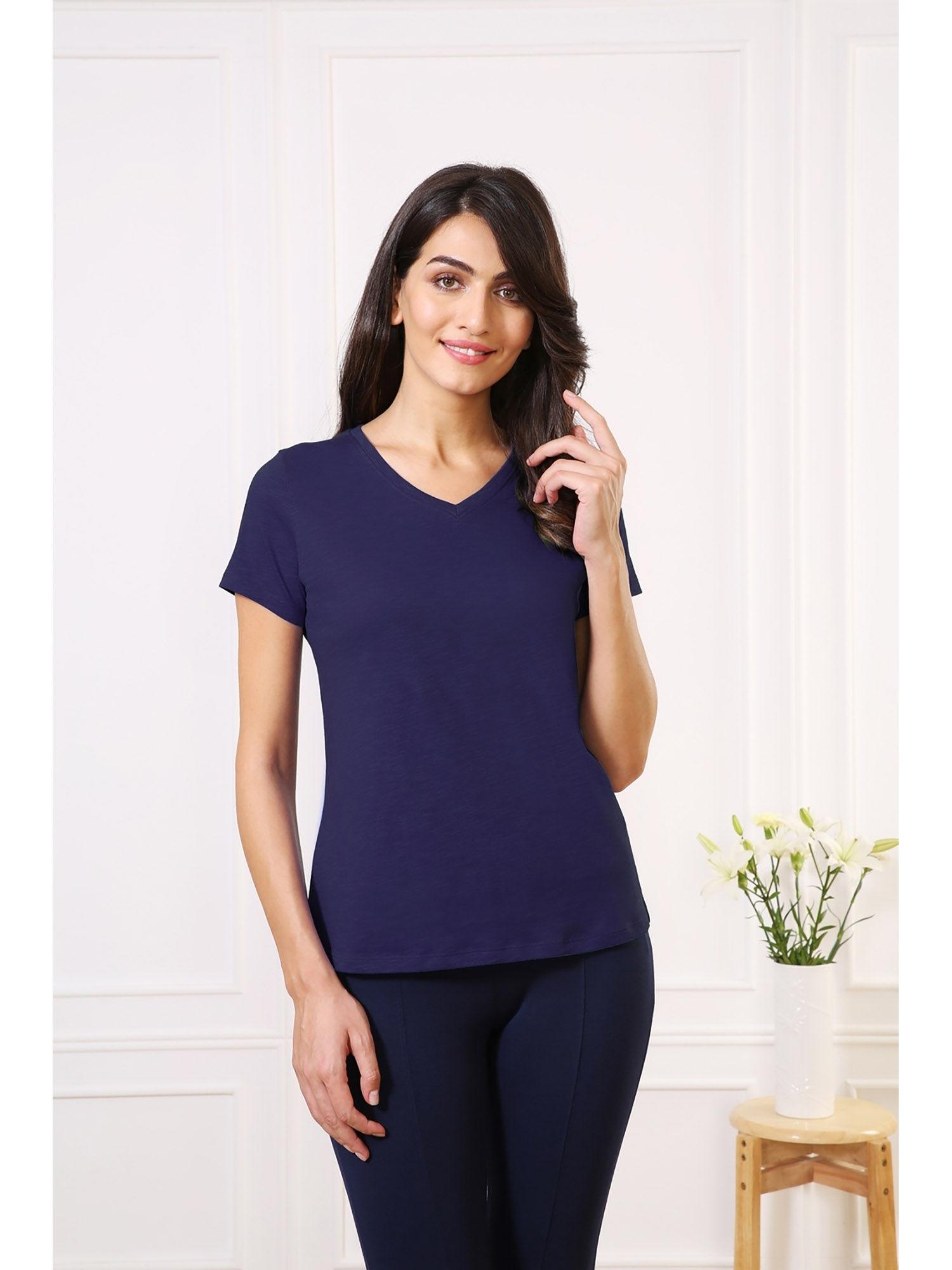 women v-neck & short sleeve lounge t-shirt - deep blue