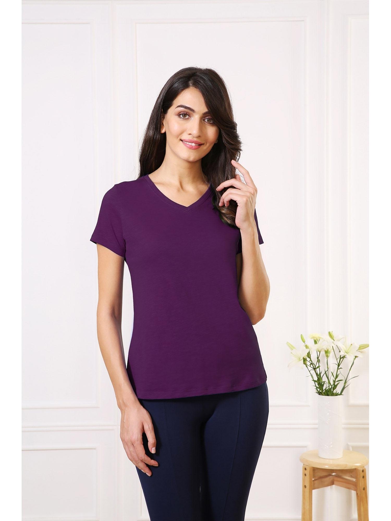 women v-neck & short sleeve lounge t-shirt - grape