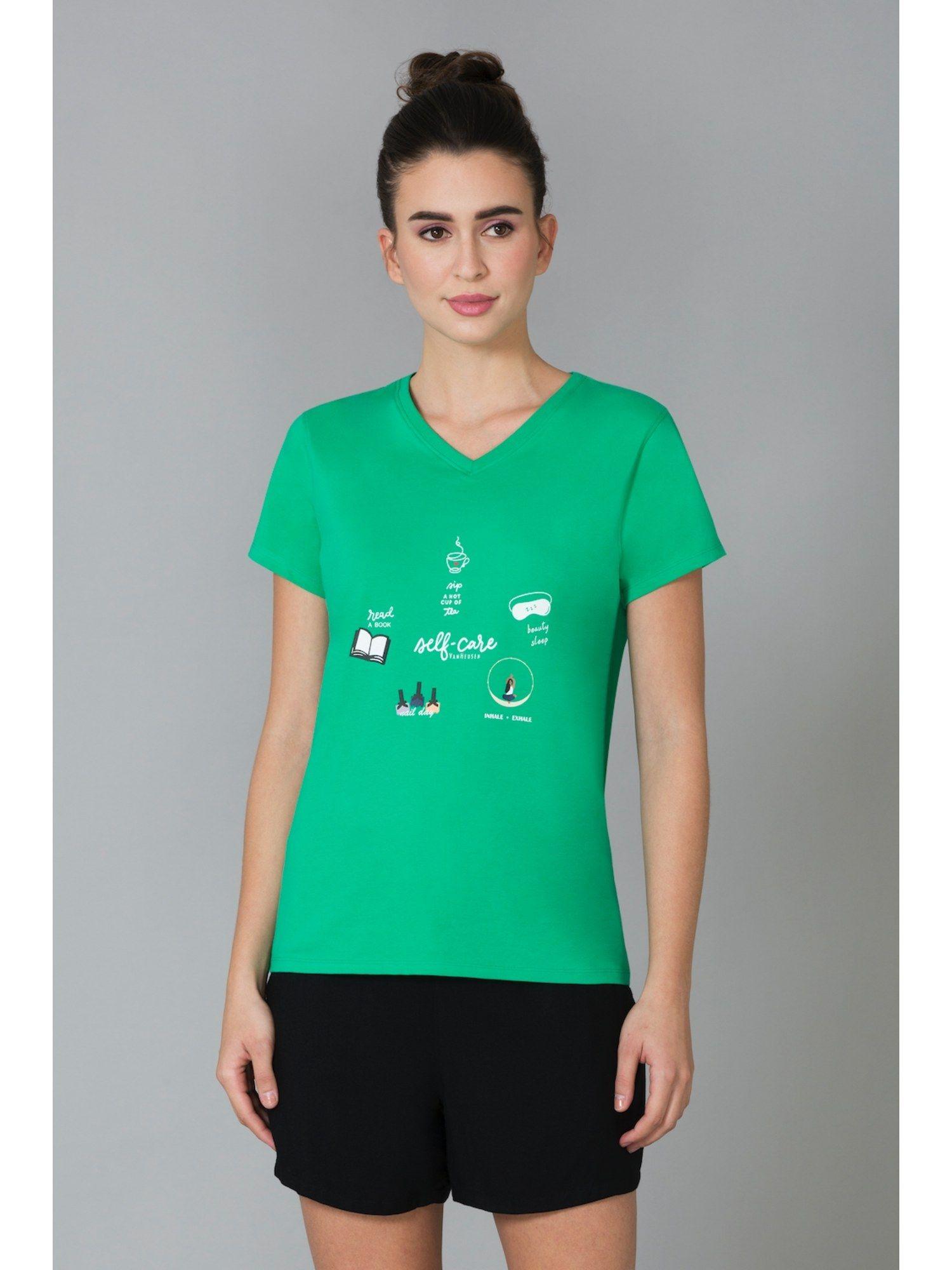 women v-neck & short sleeve lounge t-shirt - green