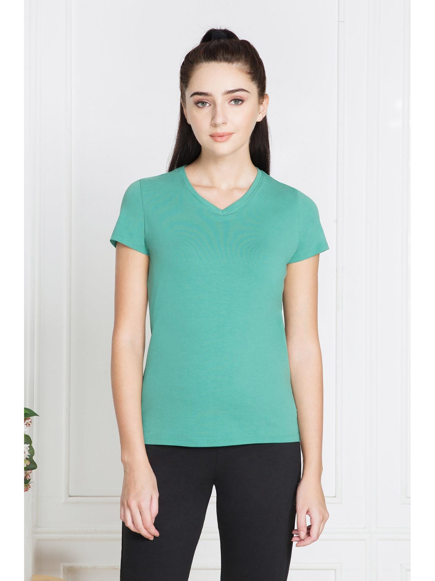 women v-neck & short sleeve lounge t-shirt - green