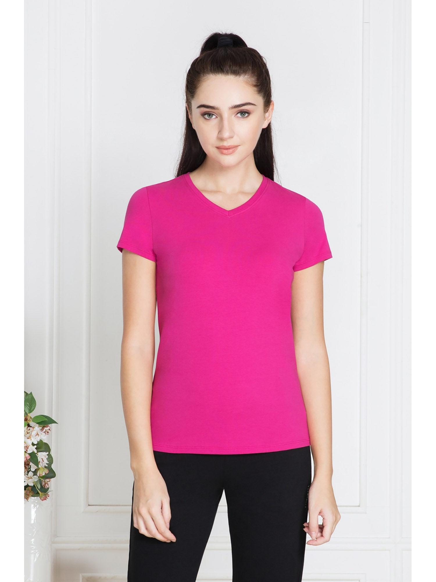 women v-neck & short sleeve lounge t-shirt - pink