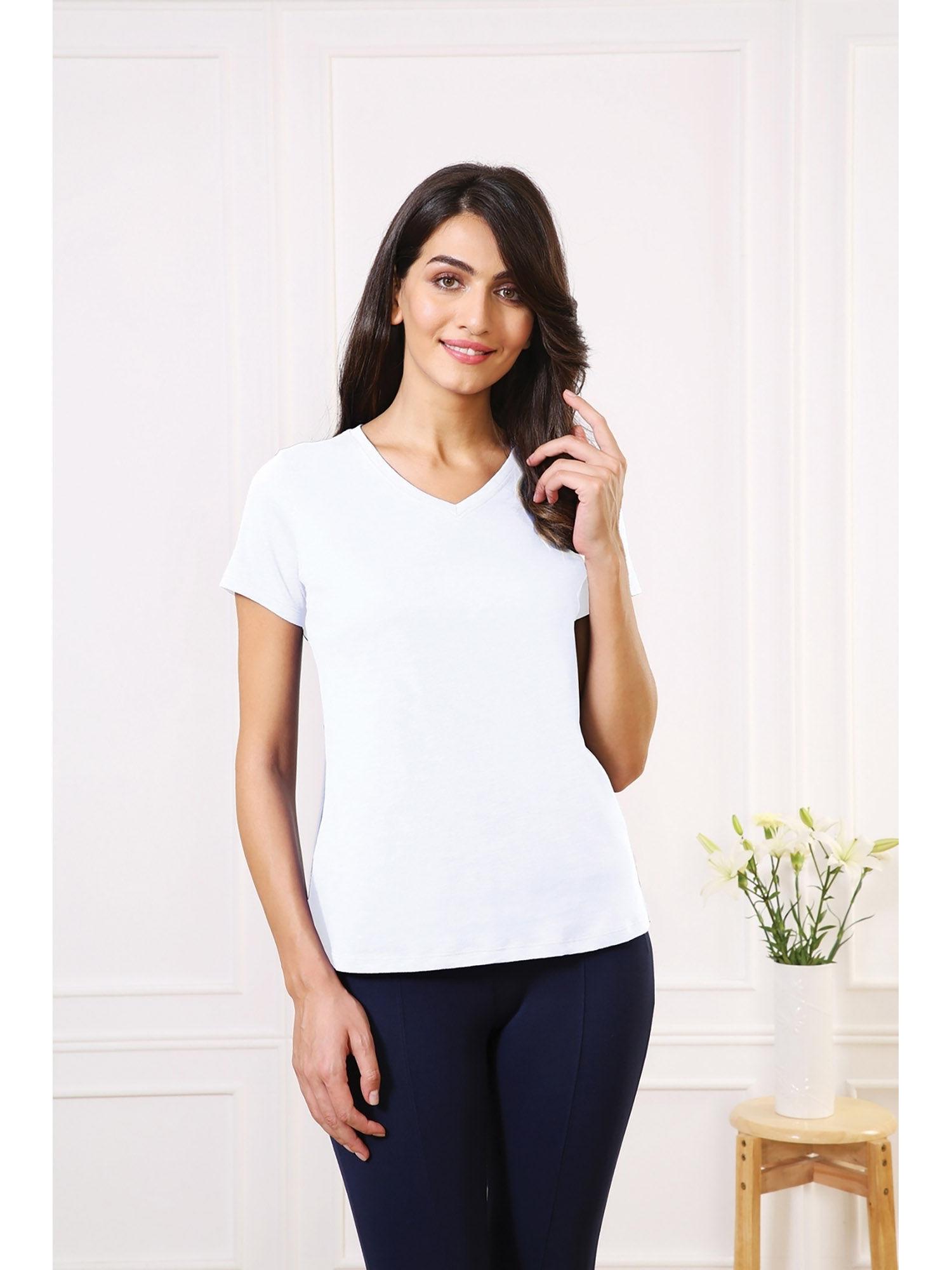 women v-neck & short sleeve lounge t-shirt - white