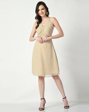 women v-neck a-line dress with ruched detail