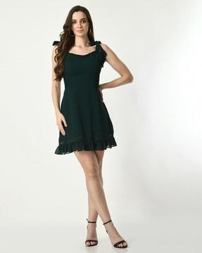 women v-neck a-line dress with ruffled detail