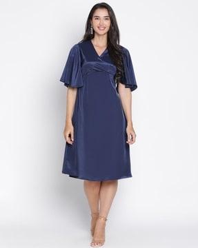 women v-neck a-line dress