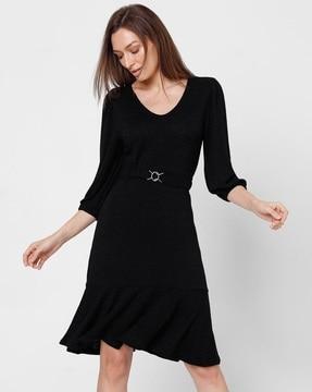 women v-neck a-line dress