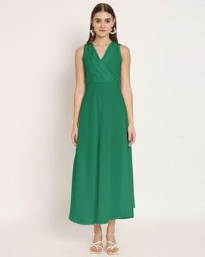 women v-neck a-line dress