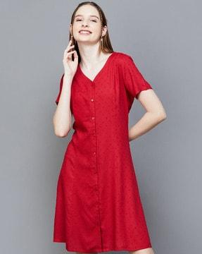 women v-neck a-line dress