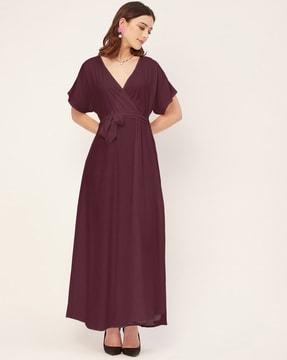 women v-neck a-line dress