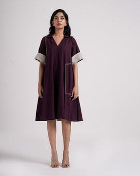 women v-neck a-line dress