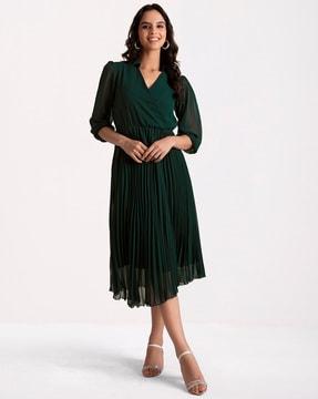 women v-neck a-line dress