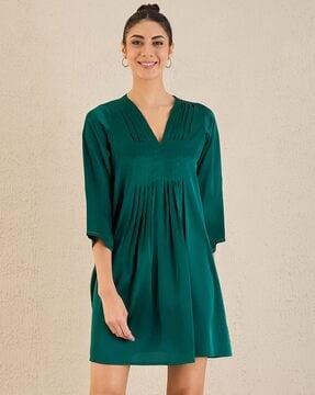 women v-neck a-line dress