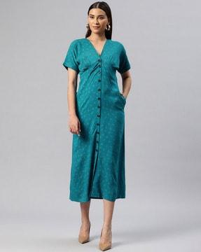 women v-neck a-line dress