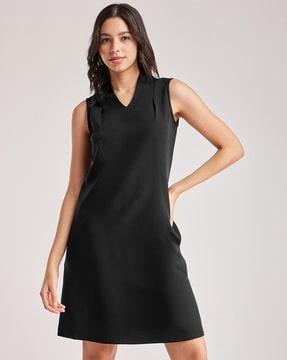 women v-neck a-line dress