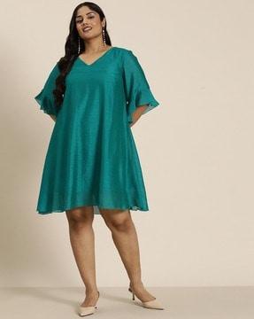 women v-neck a-line dress