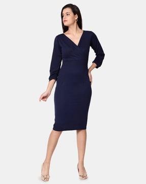 women v-neck bodycon dress