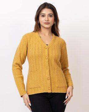 women v-neck button closure cardigan