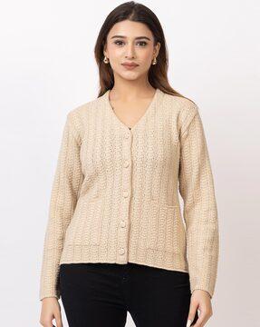 women v-neck button closure cardigan