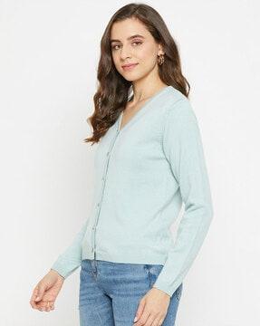 women v-neck button-front cardigan