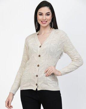 women v-neck cardigan with button-closure