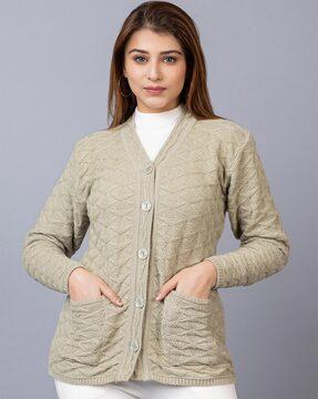 women v-neck cardigan with button-closure