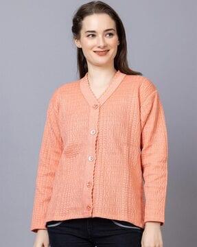 women v-neck cardigan with button-closure