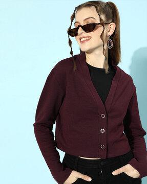 women v-neck cardigan with button-closure