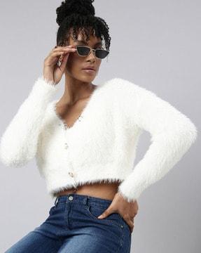 women v-neck cardigan with slip