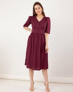 women v-neck fit & flare dress