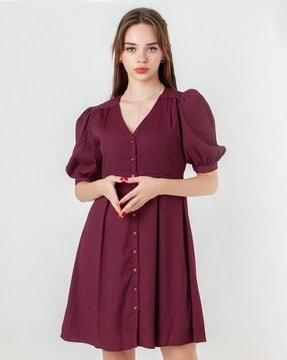 women v-neck fit & flare dress