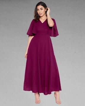 women v-neck fit & flare dress