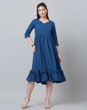 women v-neck fit & flare dress