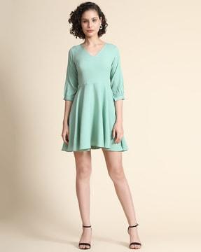 women v-neck fit & flared dress