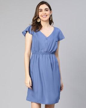 women v-neck fit & flared dress