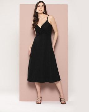 women v-neck fit & flared dress