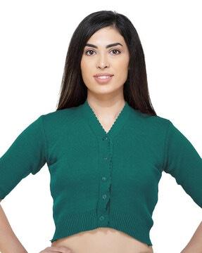 women v-neck front-open blouse