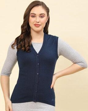 women v-neck front open cardigan