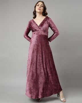 women v-neck gown dress