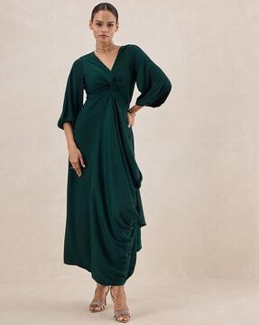 women v-neck gown dress