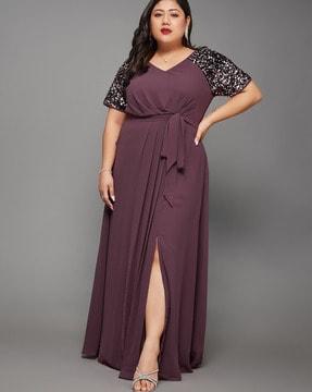 women v-neck gown dress