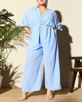 women v-neck jumpsuit with pockets