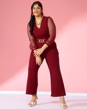 women v-neck jumpsuit with puff sleeves