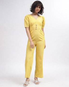 women v-neck jumpsuit with short sleeves