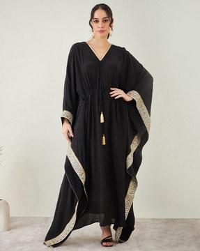 women v-neck kaftan dress