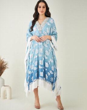 women v-neck kaftan dress