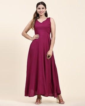 women v-neck sleeveless gown dress