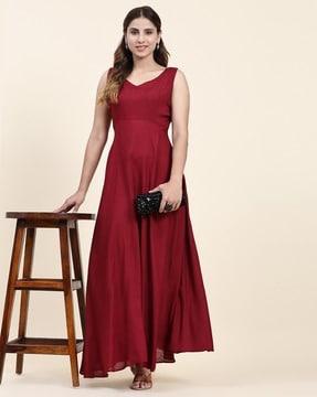 women v-neck sleeveless gown dress