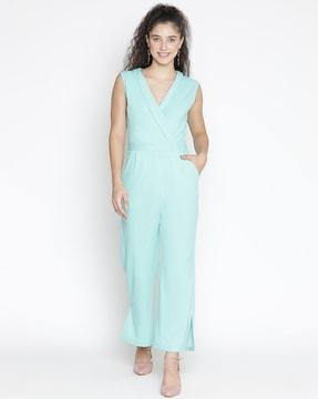 women v-neck sleeveless jumpsuit