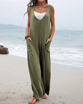 women v-neck sleeveless jumpsuit